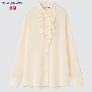 Uniqlo x Ines De La Fressange Silk Frilled Long Sleeve Blouse